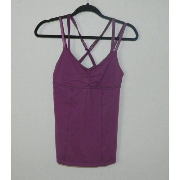 Lululemon Athletica Tank Top Women's Purple Size 8 Cross Back Built-In Bra - Picture 5 of 7